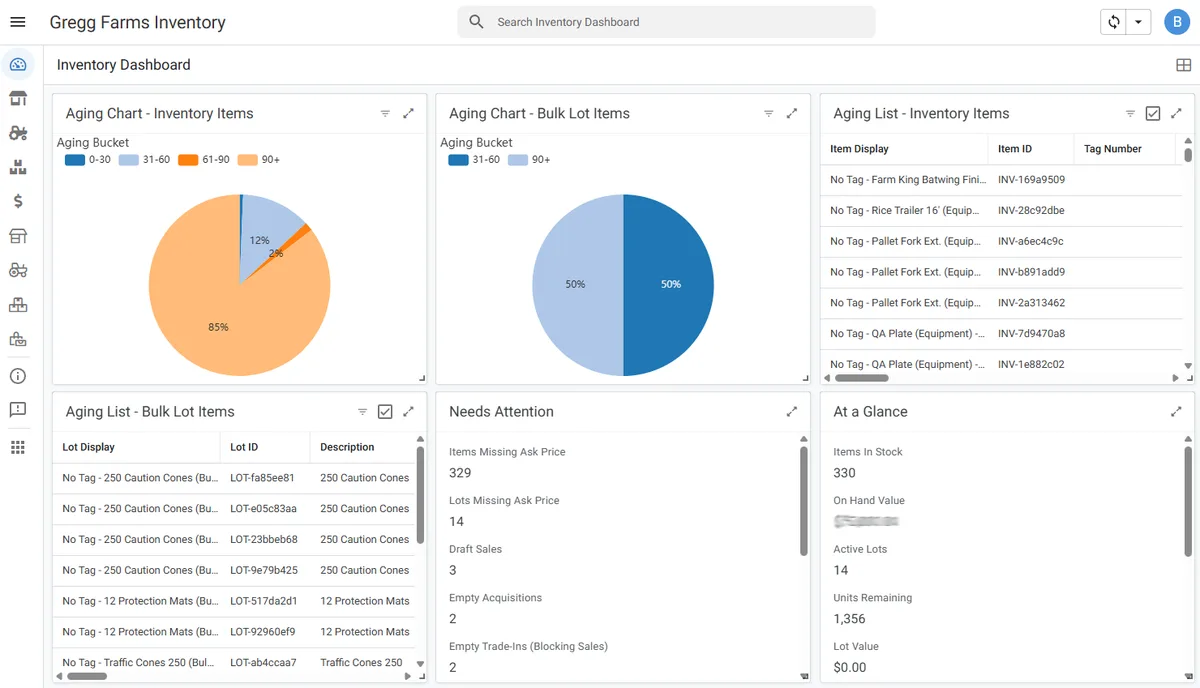 Gregg Farms custom inventory dashboard