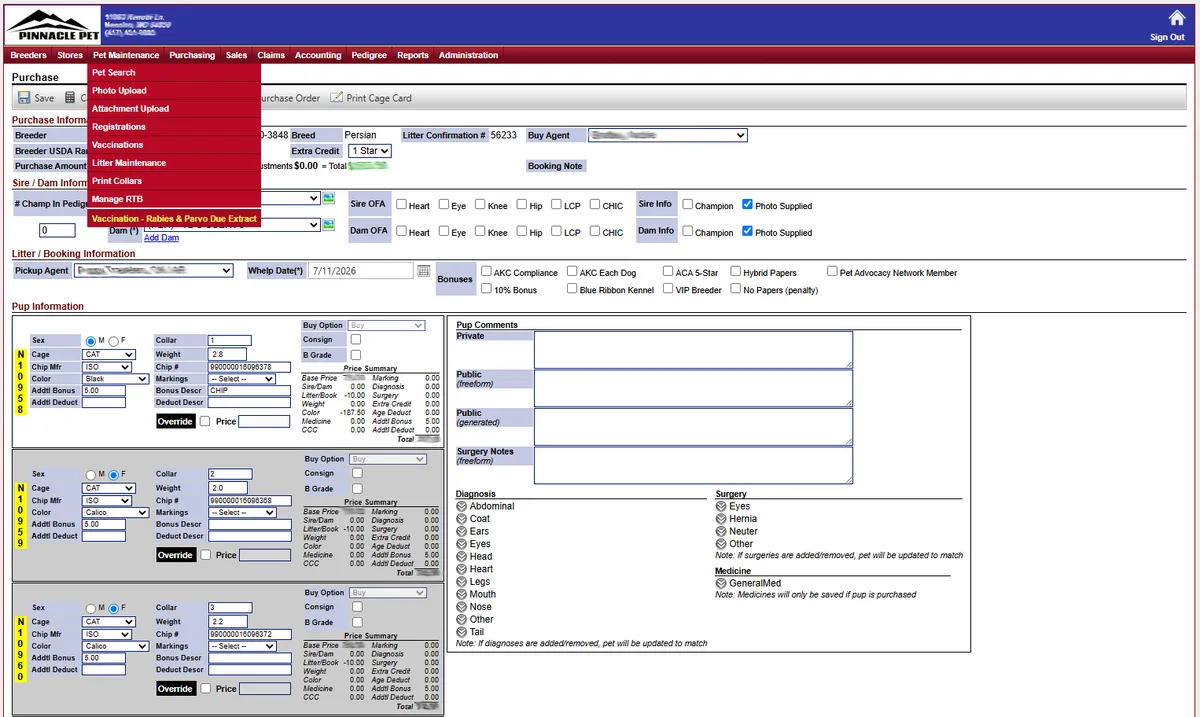 Pinnacle Pet custom software platform